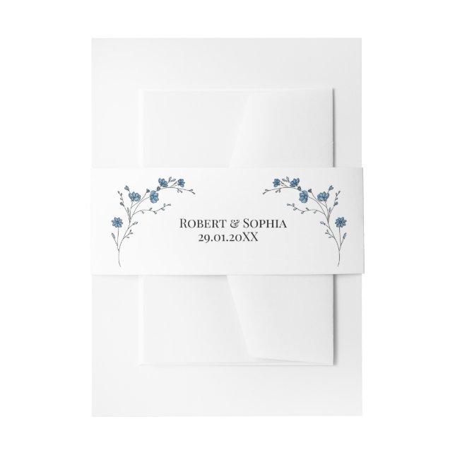 Dusty Blue Floral Wedding  Invitation Belly Band (Front Example)