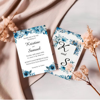 Dusty Blue Floral Wedding Invitation Template