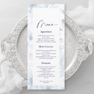 Dusty Blue Floral Wedding Menu Card
