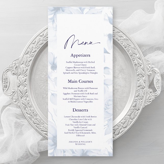 Dusty Blue Floral Wedding Menu Card (Creator Uploaded)