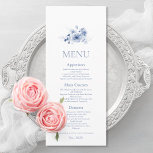 Dusty Blue Floral Wedding Menu Card