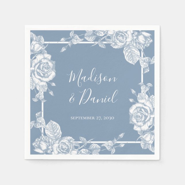 Dusty Blue Floral Wedding Napkin (Front)