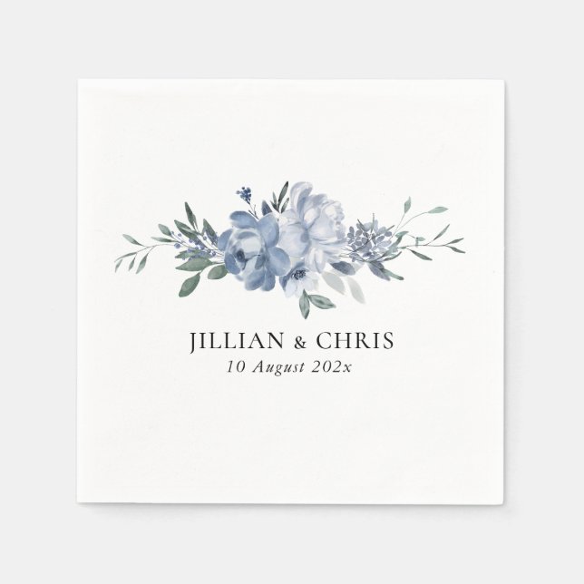 dusty blue floral wedding napkin (Front)