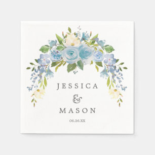Dusty Blue Floral Wedding Napkin Cocktail Napkin