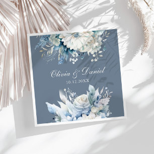 Dusty Blue Floral Wedding Napkin Names