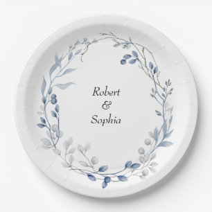 Dusty Blue Floral Wedding Paper Plate