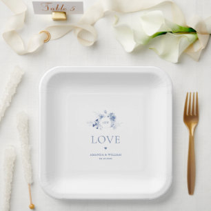 Dusty Blue Floral Wedding Paper Plates