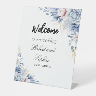 Dusty Blue Floral wedding Pedestal Sign