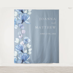 Dusty Blue Floral Wedding Photo Booth Backdrop Tapestry