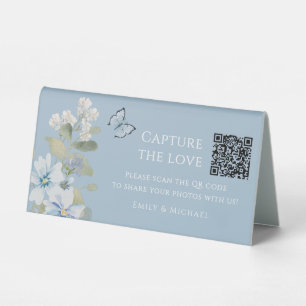 Dusty Blue Floral Wedding Photo Sharing QR Code