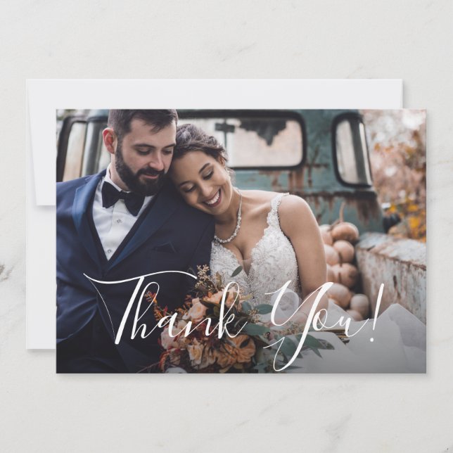 Dusty Blue Floral Wedding Photo Thank You (Front)