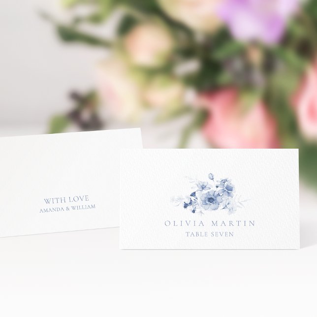 Dusty Blue Floral Wedding Place Card  (Creator Uploaded)