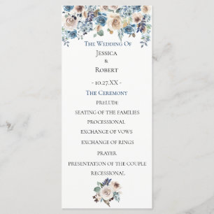 Dusty Blue Floral Wedding Program Programme