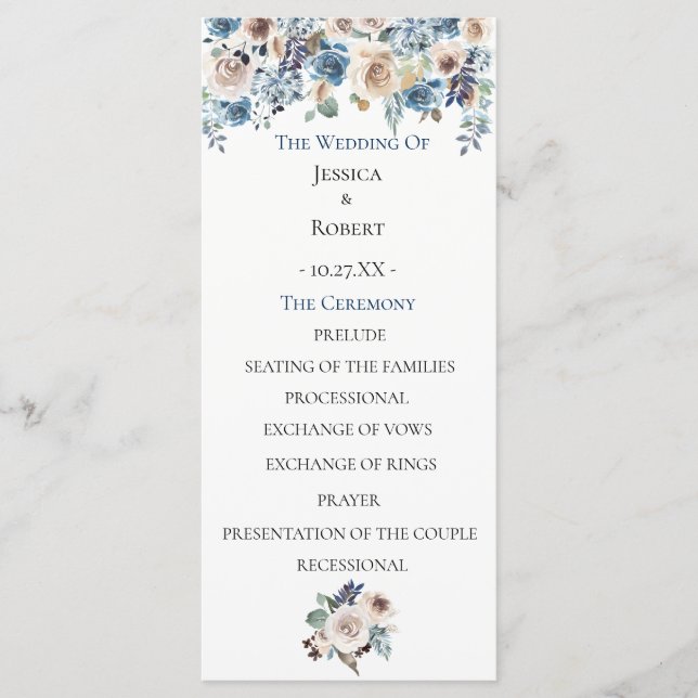 Dusty Blue Floral Wedding Program Programme (Front)