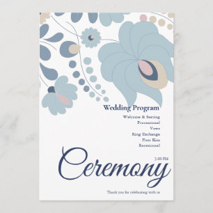 Dusty Blue Floral Wedding Program Programme