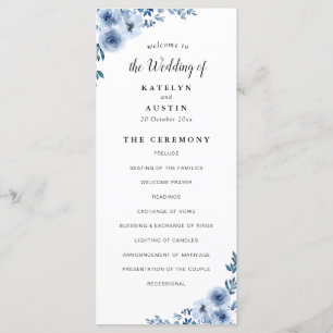 dusty blue floral wedding program programme