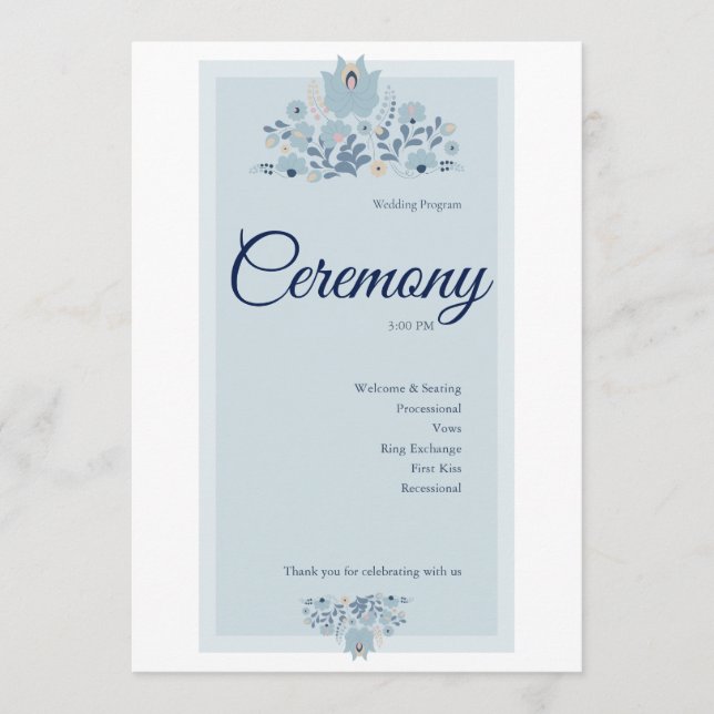 Dusty Blue Floral Wedding  Programme (Front)