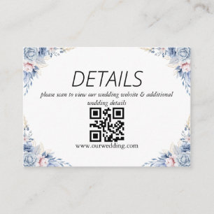 Dusty Blue Floral Wedding QR Code Enclosure Card