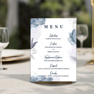 Dusty Blue Floral Wedding Reception Dinner Menu