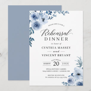 Dusty Blue Floral Wedding Rehearsal Dinner Invitation