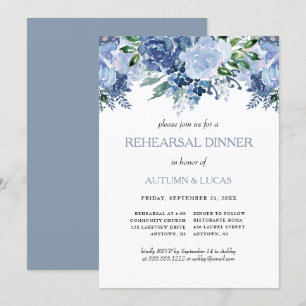 Dusty Blue Floral Wedding Rehearsal Dinner Invitation