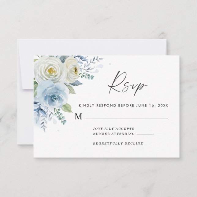 Dusty Blue Floral Wedding Response Card (Front)