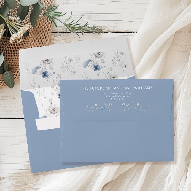 Dusty Blue Floral Wedding Return Address  Envelope (Creator Uploaded)