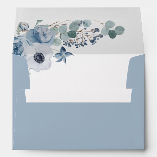Dusty blue floral wedding return envelope (Back (Bottom))