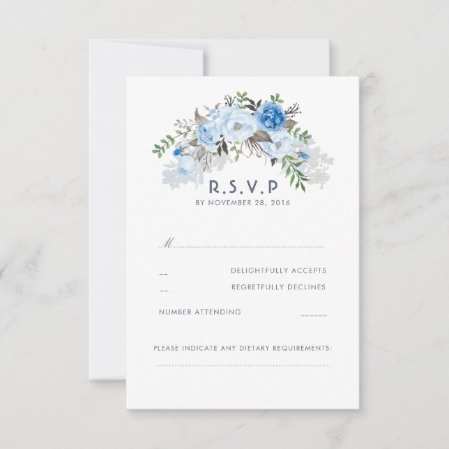Dusty Blue Floral Wedding RSVP (Front)