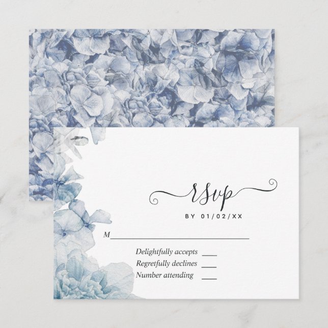 Dusty Blue Floral Wedding RSVP Card (Front/Back)