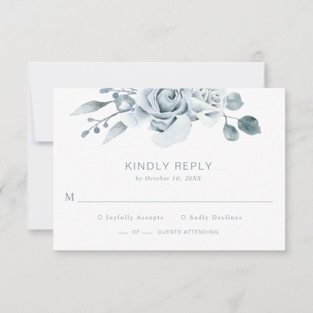 Dusty Blue Floral Wedding RSVP Card (Front)