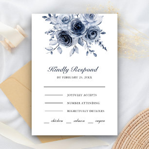 Dusty Blue Floral Wedding RSVP Card