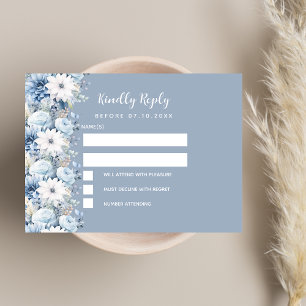 Dusty blue floral wedding RSVP Card