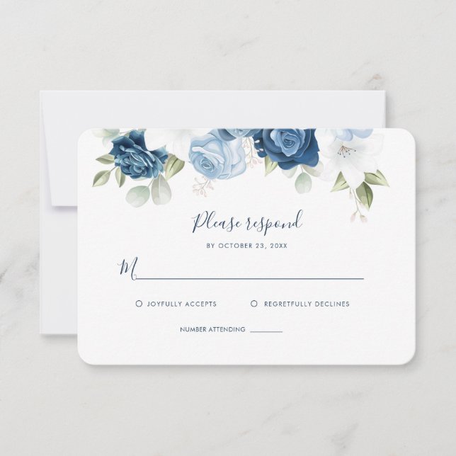Dusty Blue Floral Wedding RSVP Card (Front)