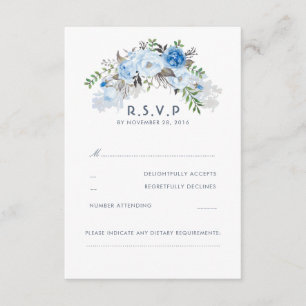 Dusty Blue Floral Wedding RSVP Card