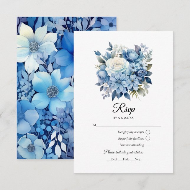 Dusty Blue Floral Wedding RSVP Card (Front/Back)
