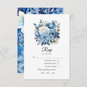 Dusty Blue Floral Wedding RSVP Card