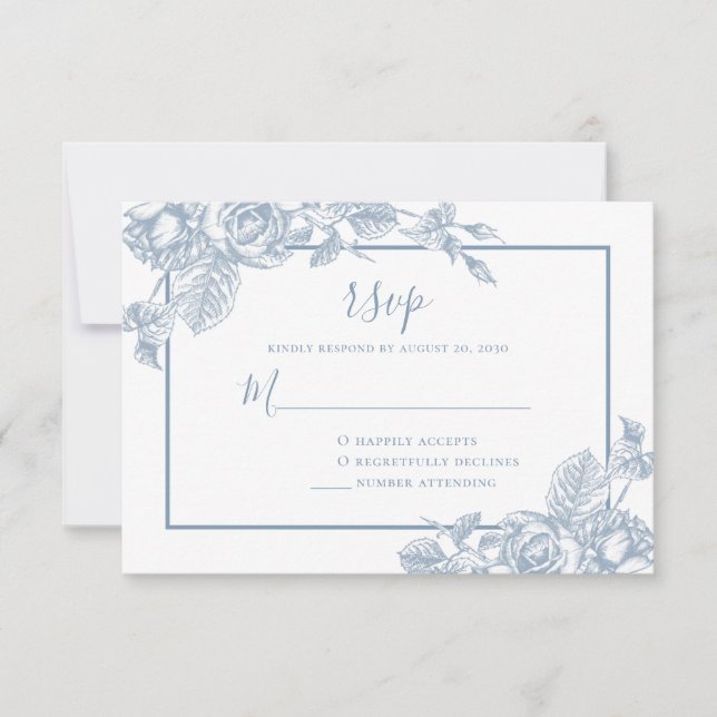 Dusty Blue Floral Wedding RSVP Card (Front)