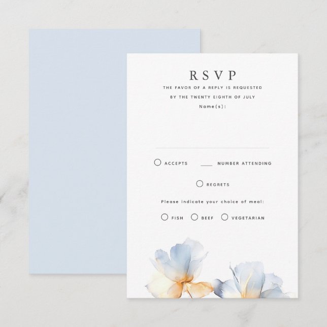 Dusty Blue Floral Wedding RSVP Cards (Front/Back)