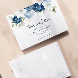 Dusty Blue Floral Wedding Save the Date Card