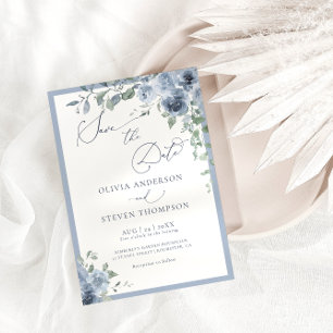 Dusty Blue Floral Wedding Save the Date Invitation