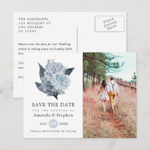Dusty Blue Floral Wedding Save the Date Postcard