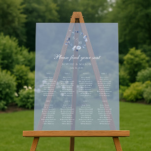 Dusty Blue Floral Wedding Seating Chart