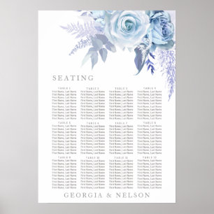 Dusty Blue Floral Wedding Seating Chart Poster
