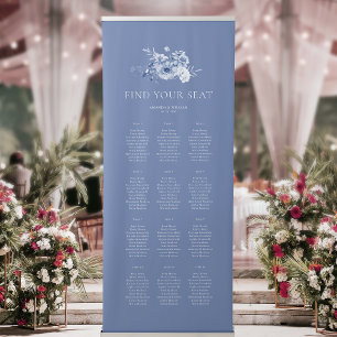 Dusty Blue Floral Wedding Seating Chart Retractable Banner