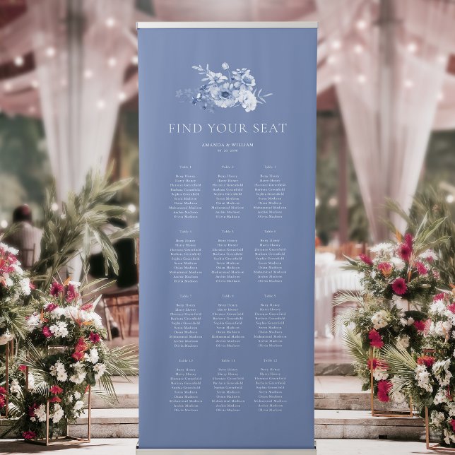 Dusty Blue Floral Wedding Seating Chart  Retractable Banner (Creator Uploaded)
