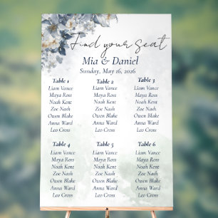 Dusty Blue Floral Wedding Seating Chart Sign Templ