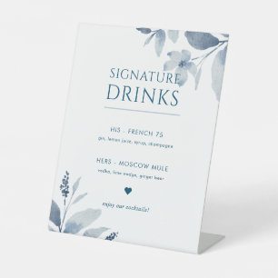 Dusty Blue Floral Wedding Signature Drinks Sign