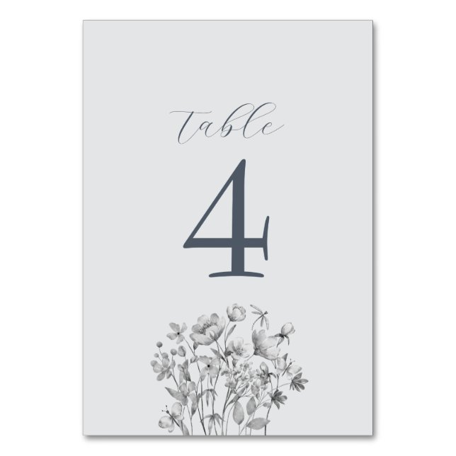Dusty Blue Floral Wedding Table Number (Front)