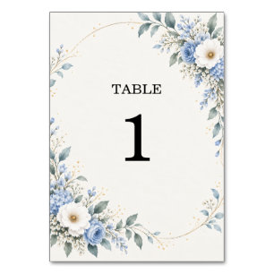 Dusty Blue Floral Wedding Table Number Card